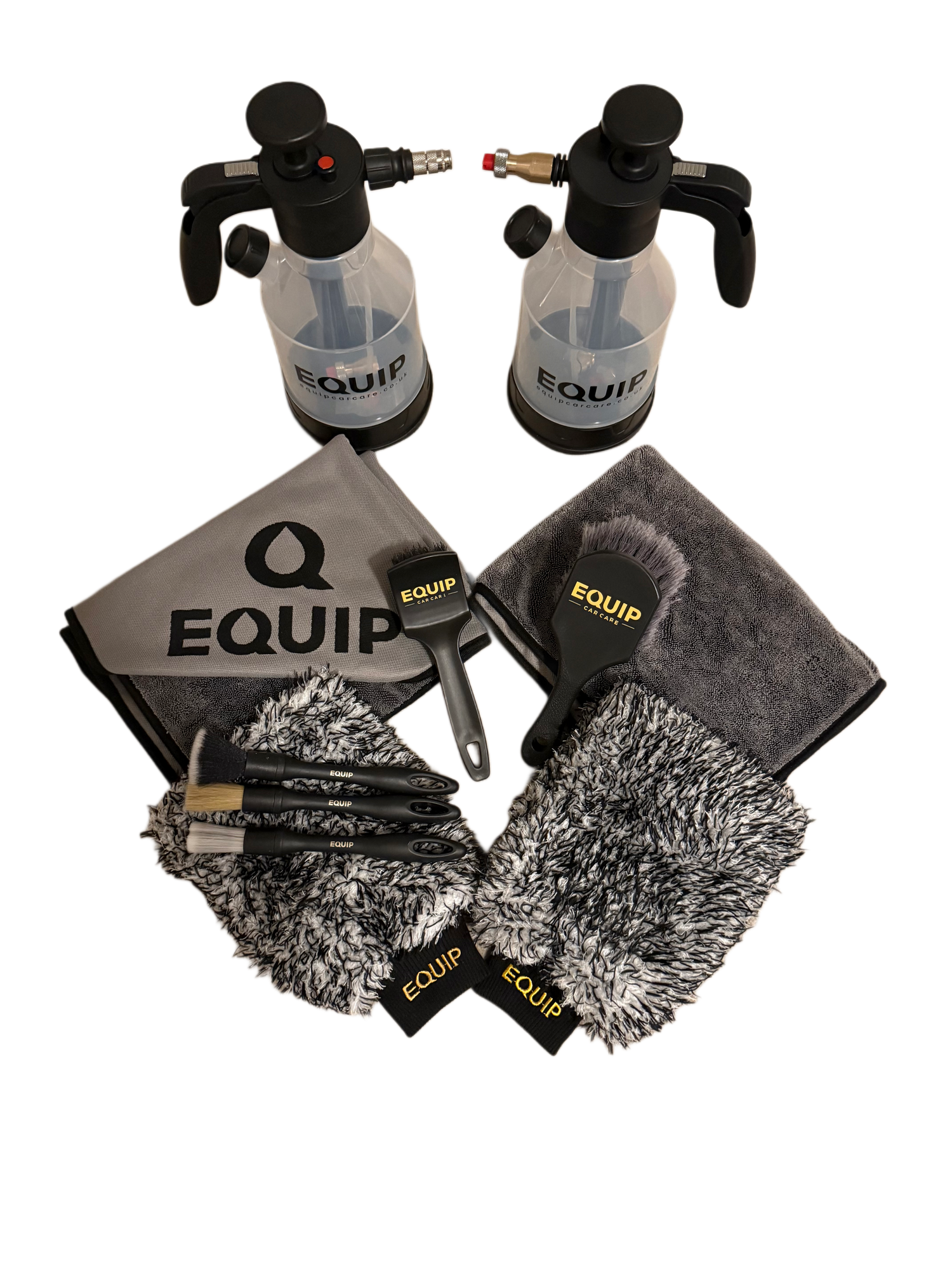 EQUIP DOUBLE BOTTLE, WASH MITT, DRYING TOWEL AND SINGLE BRUSHES MEGA BUNDLE