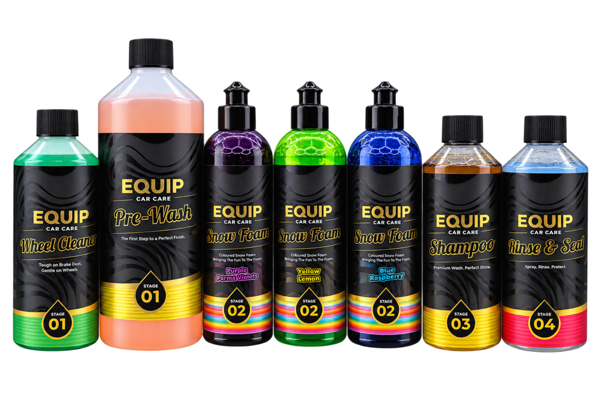 EQUIP WHEEL, PRE WASH, FUN FOAM, SHAMPOO + RINSE / SEAL BUNDLE